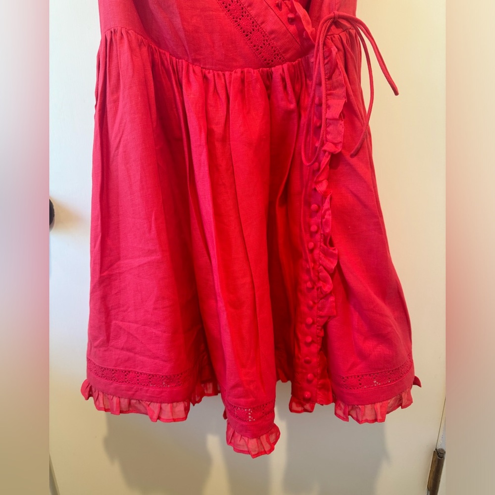 NWT Joslin Amelia Red Linen Wrap Minidress 12 L - Picture 11 of 11